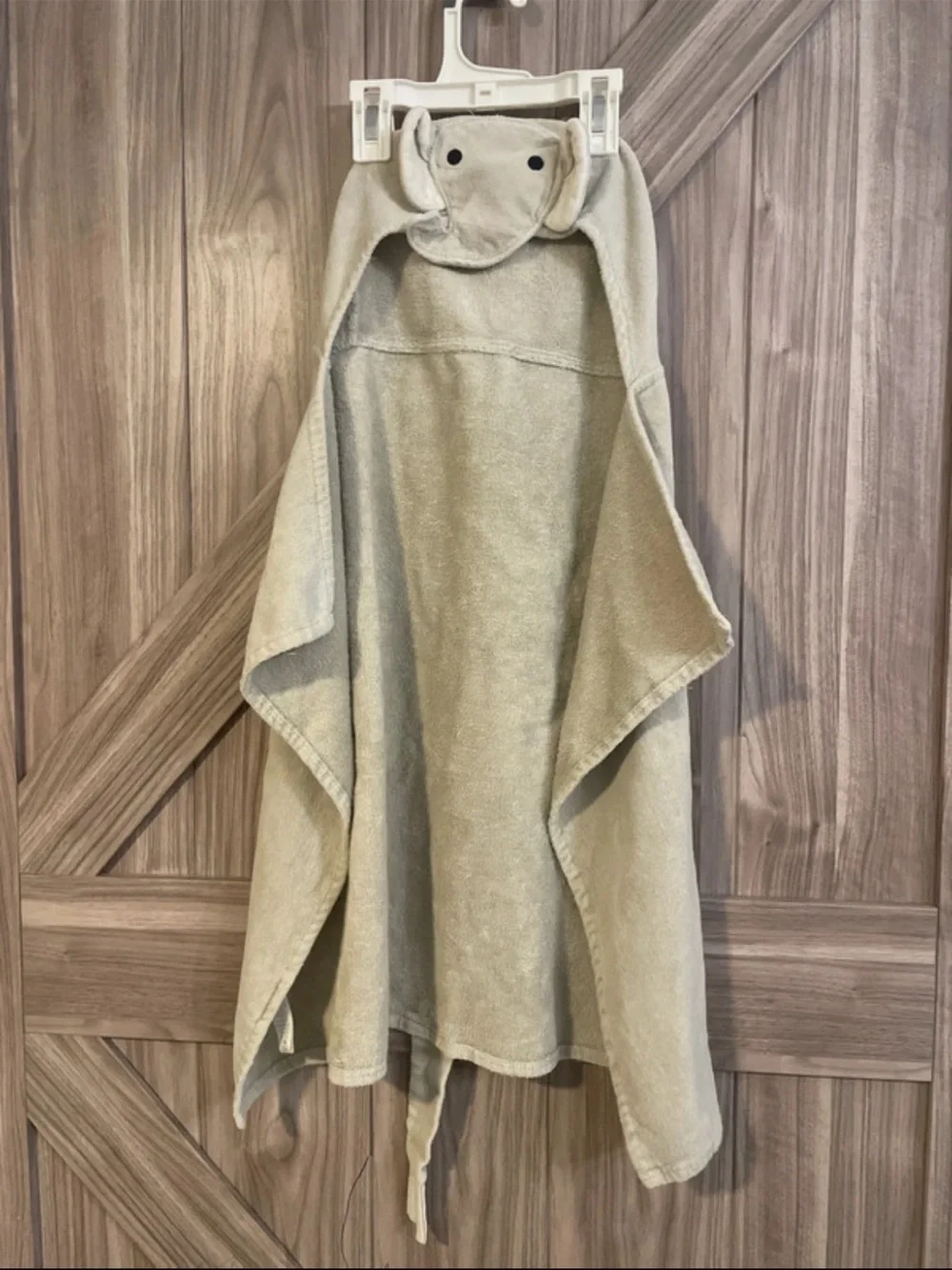 Kids Elephant Hooded Bath Towel Poncho in Light Beige